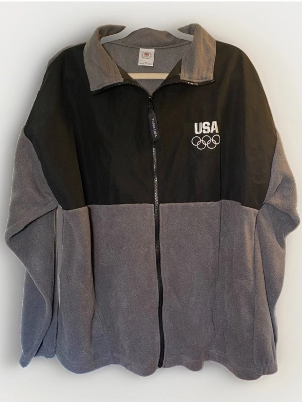 2XL London Olympic Fleece Jacket USA Full Zip Gray Black Lightweight Unisex